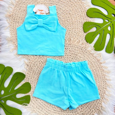 Conj. Regata com Laço Canelado e Short - Verde Água
